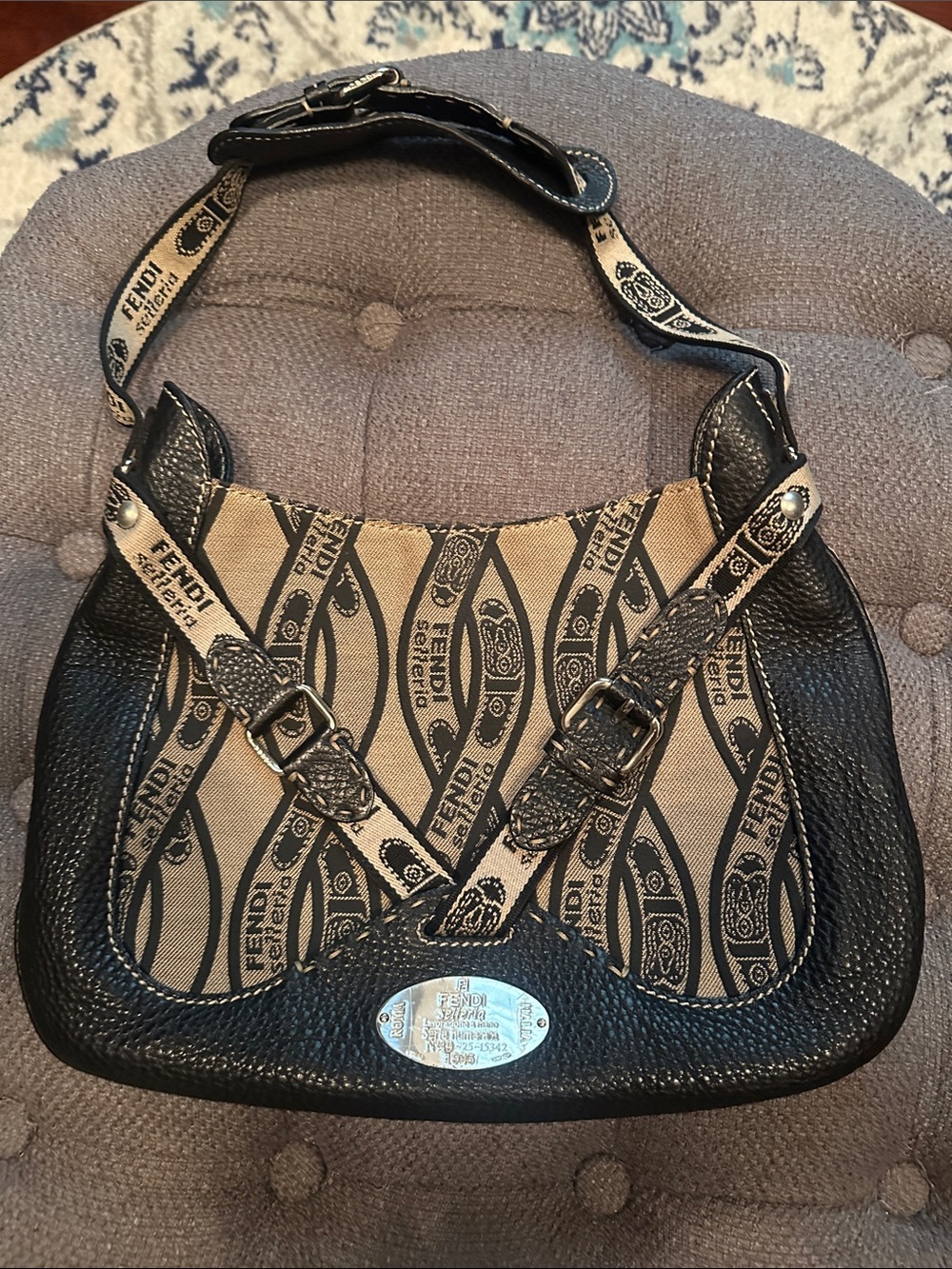 Auth. Fendi black and brown canvas bag with silver hardware with COA - Picture 14 of 16